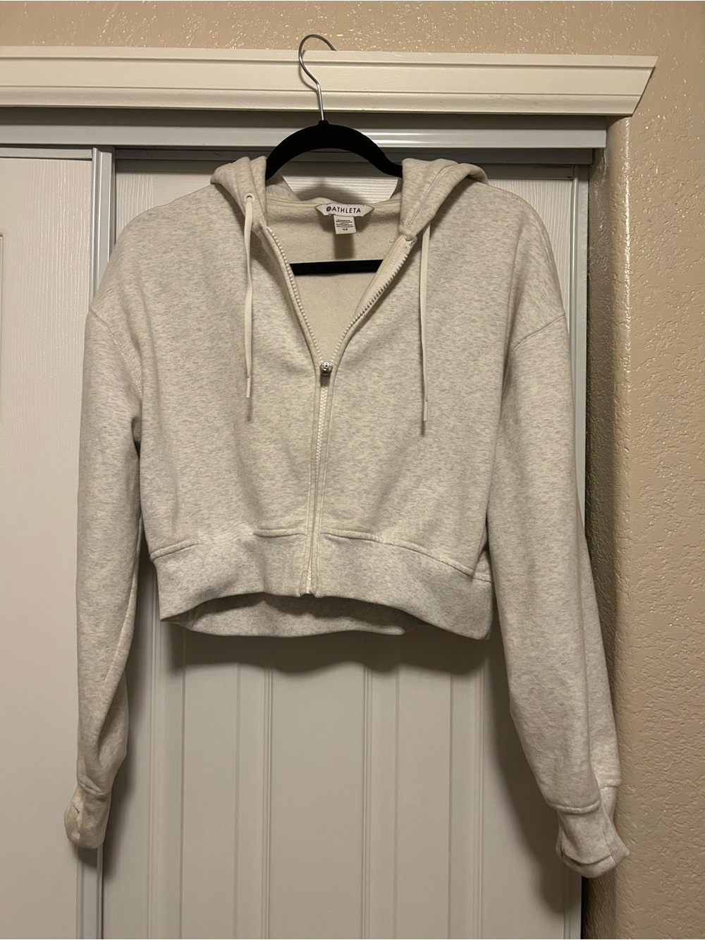 Athleta Cropped Zip Hoodie in Light Heather Cream